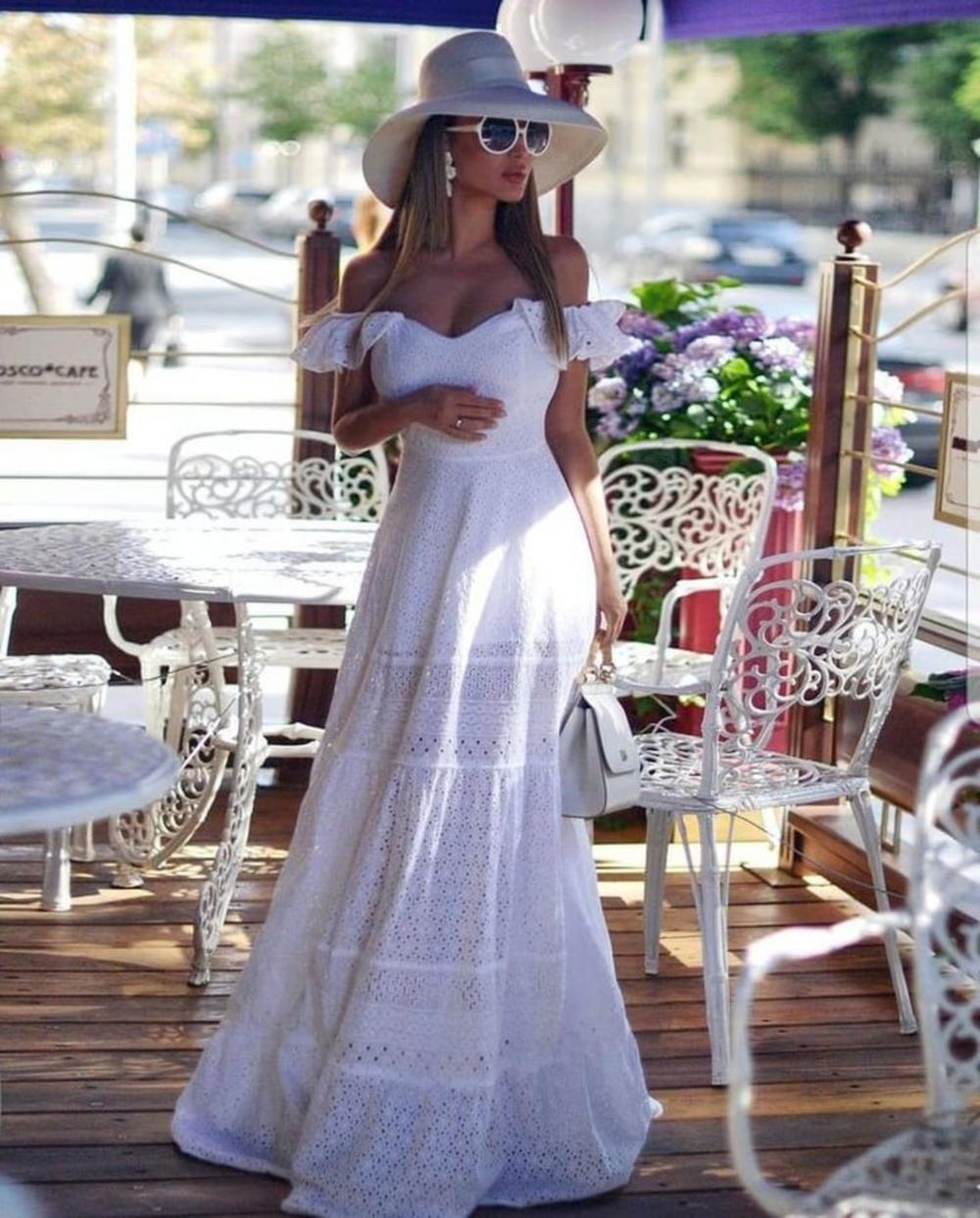 Womens Long Dresses for Summer Vacation, Short & Long Sleeves, White Floral & Polka Dot