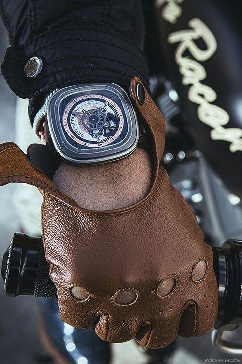 The main detail of the image of a man is accessories. Choose men's gloves for driving correctly