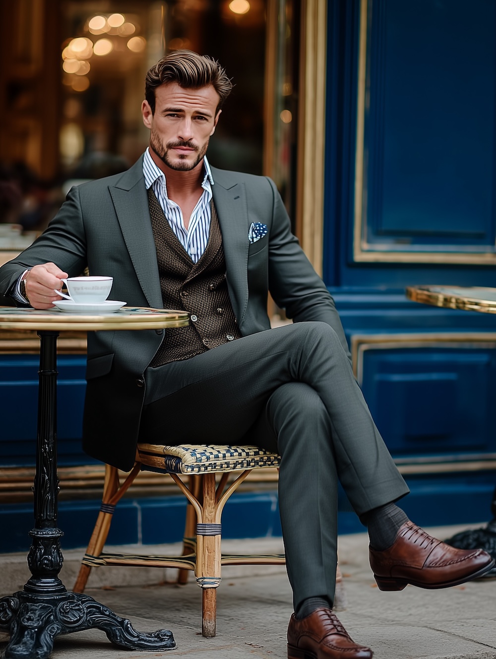 elegant gentleman drinks tea